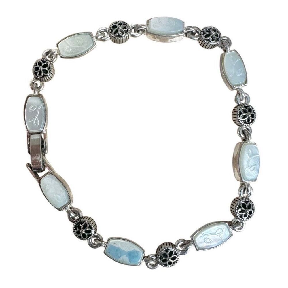 Etched Mother of Pearl & Silver-Tone Bracelet